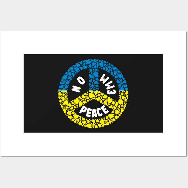 PRAYING FOR PEACE BLUE AND YELLOW HEART PEACE SYMBOL DESIGN Wall Art by KathyNoNoise